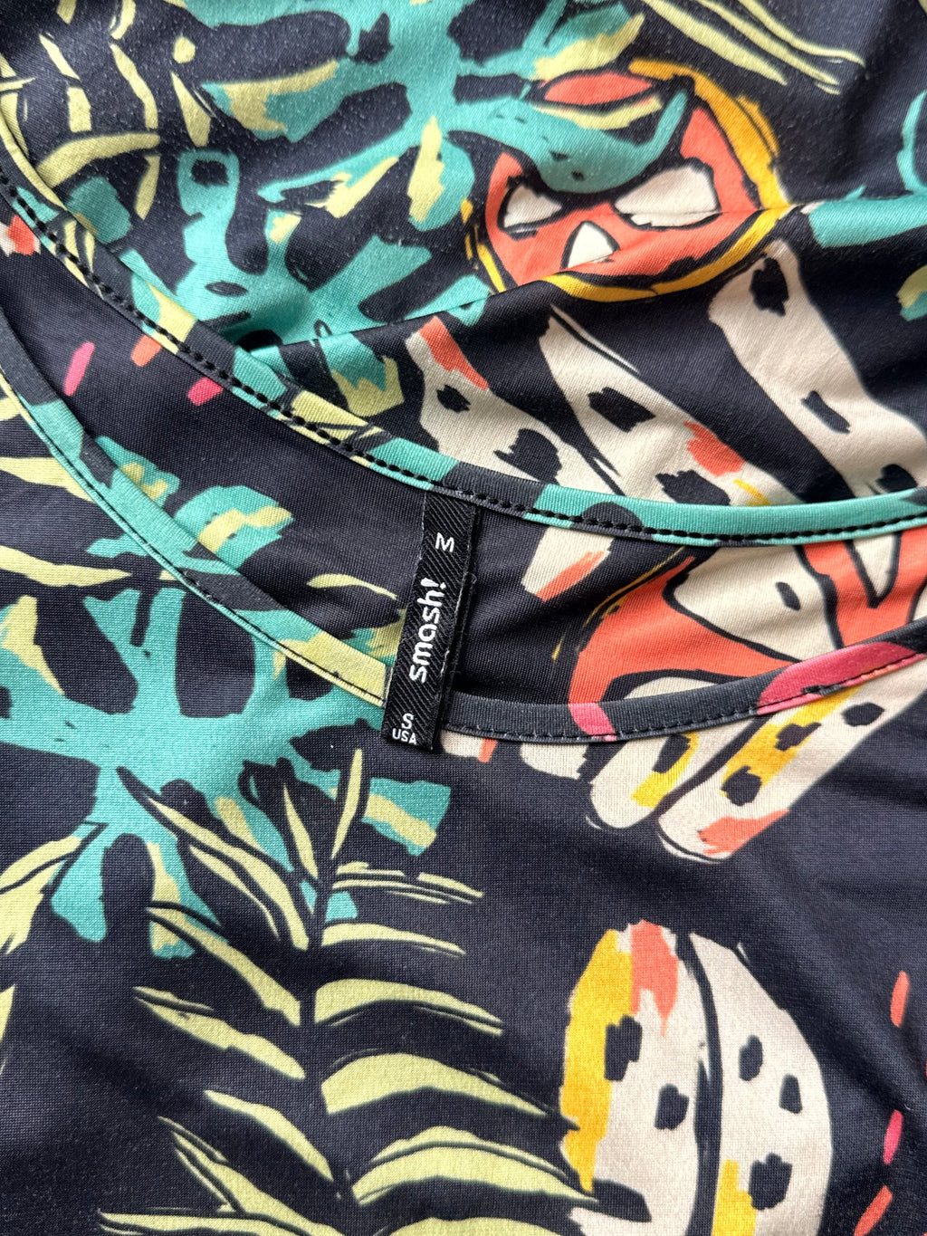 Smash! Tropical Fruit & Palm Print Short Sleeve T-Shirt Mini Dress - Size M / US S
