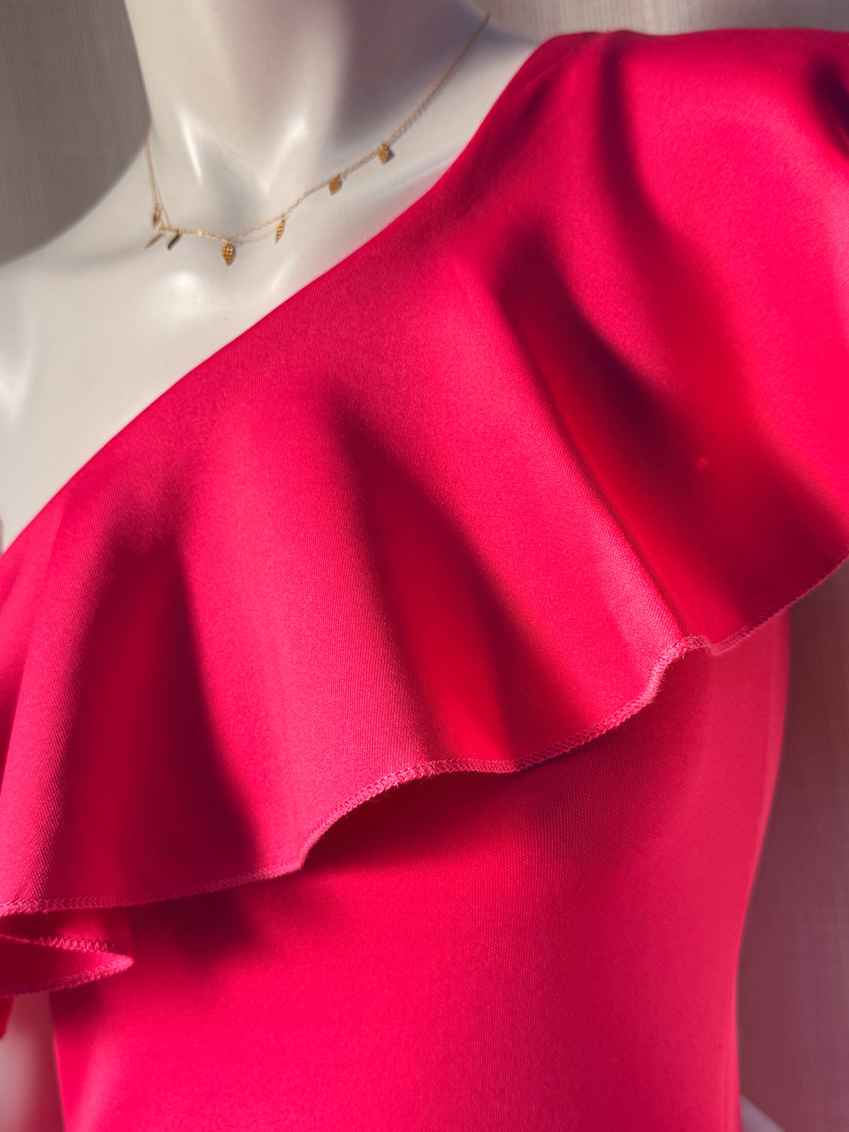 SHEIN Hot Pink One-Shoulder Flounce Ruffle Bodycon Mini Dress - Fits Women's XS / Tag 10Y