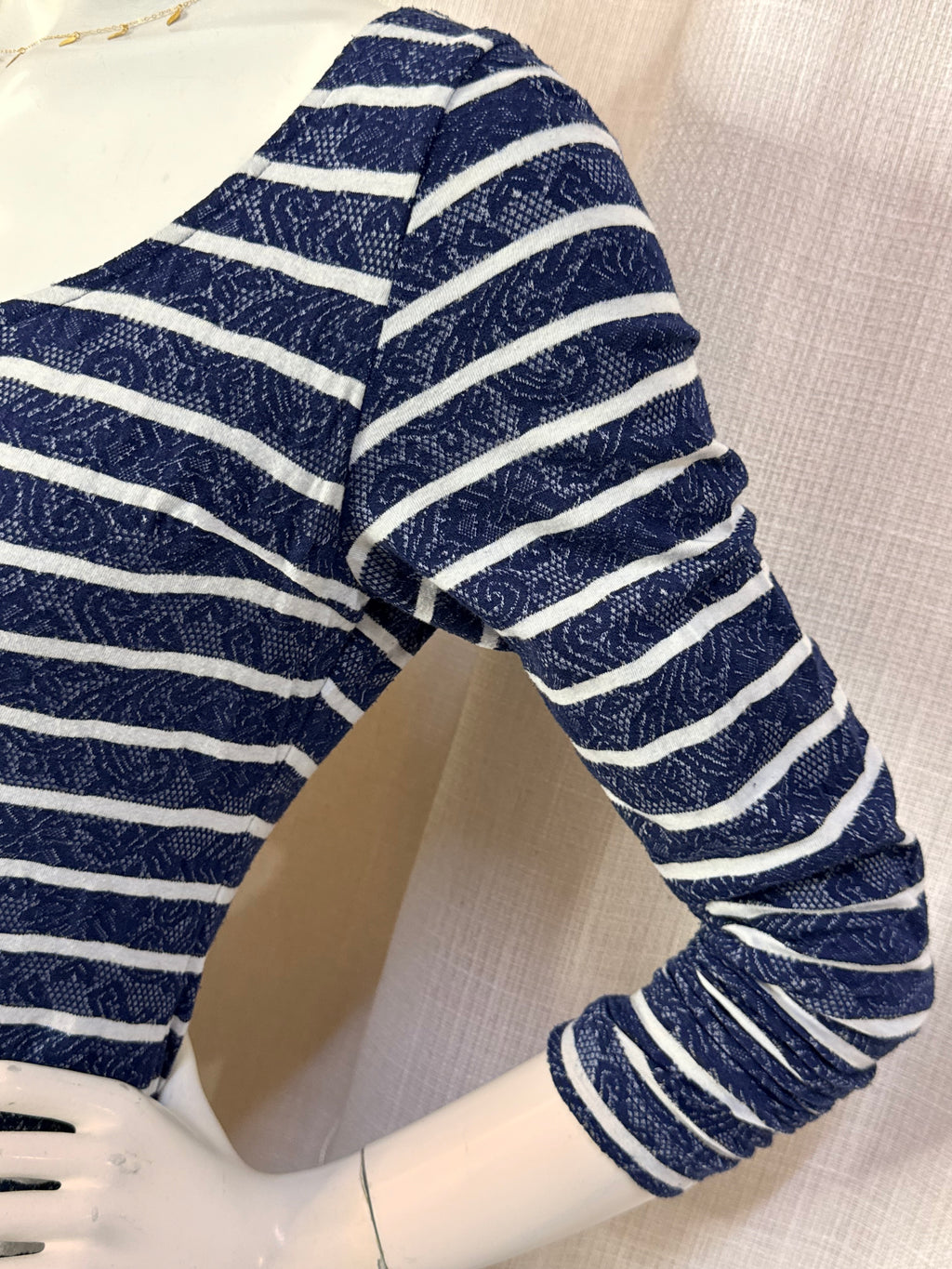 Stradivarius Navy Blue & White Striped Jacquard Bodycon Mini Dress - Size L