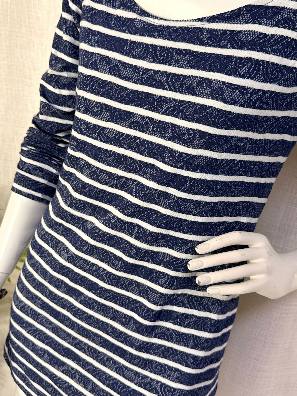 Stradivarius Navy Blue & White Striped Jacquard Bodycon Mini Dress - Size L