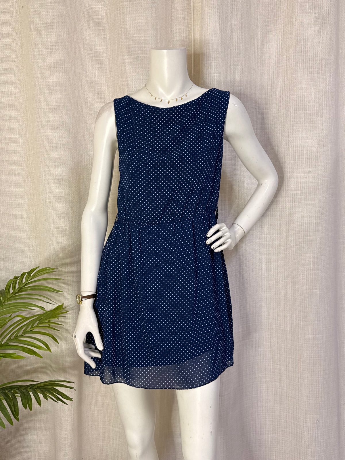 Shana Navy Blue Polka Dot Sleeveless Mini Dress - Size M