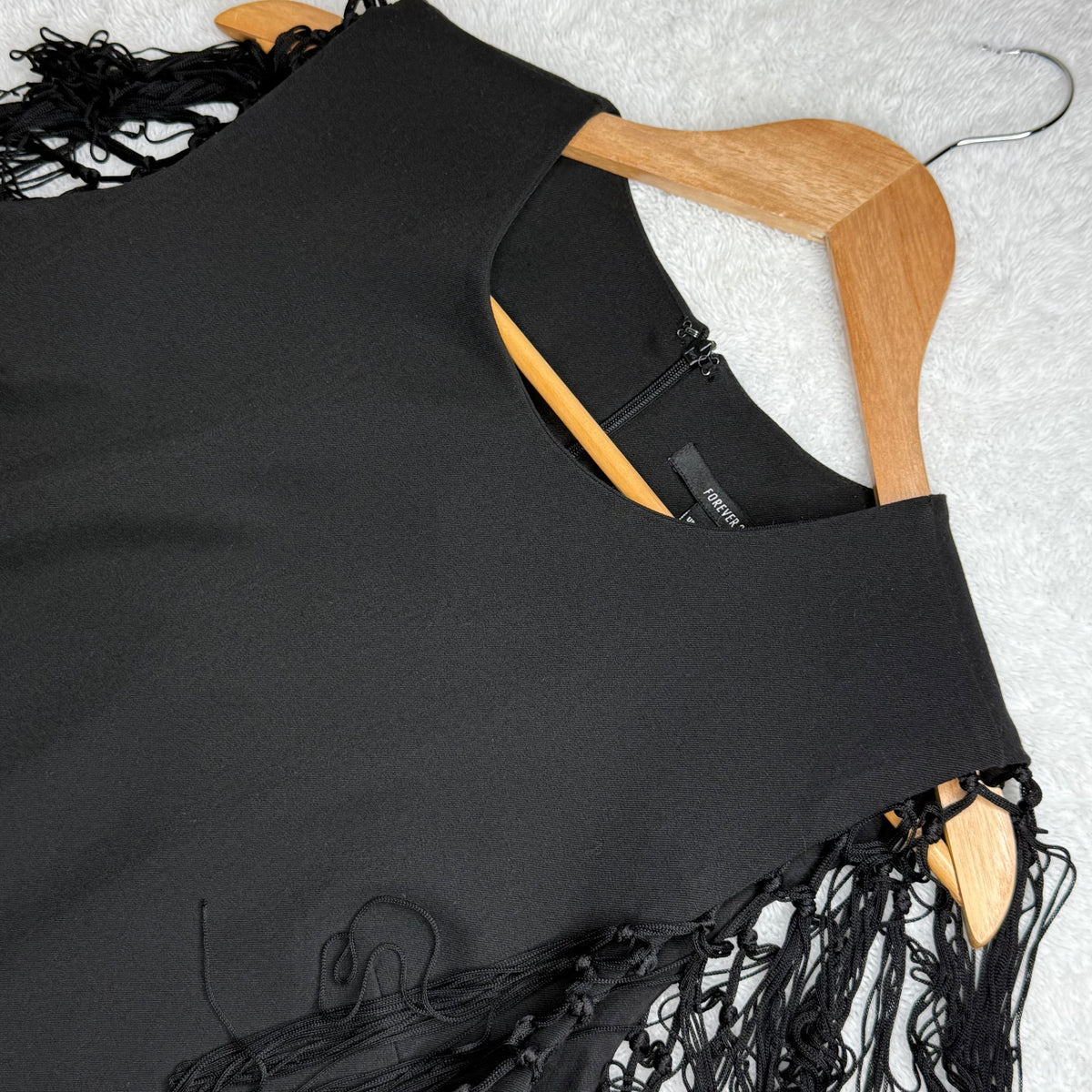 Forever 21 Black Shift Dress with Fringe Sleeves (Medium)