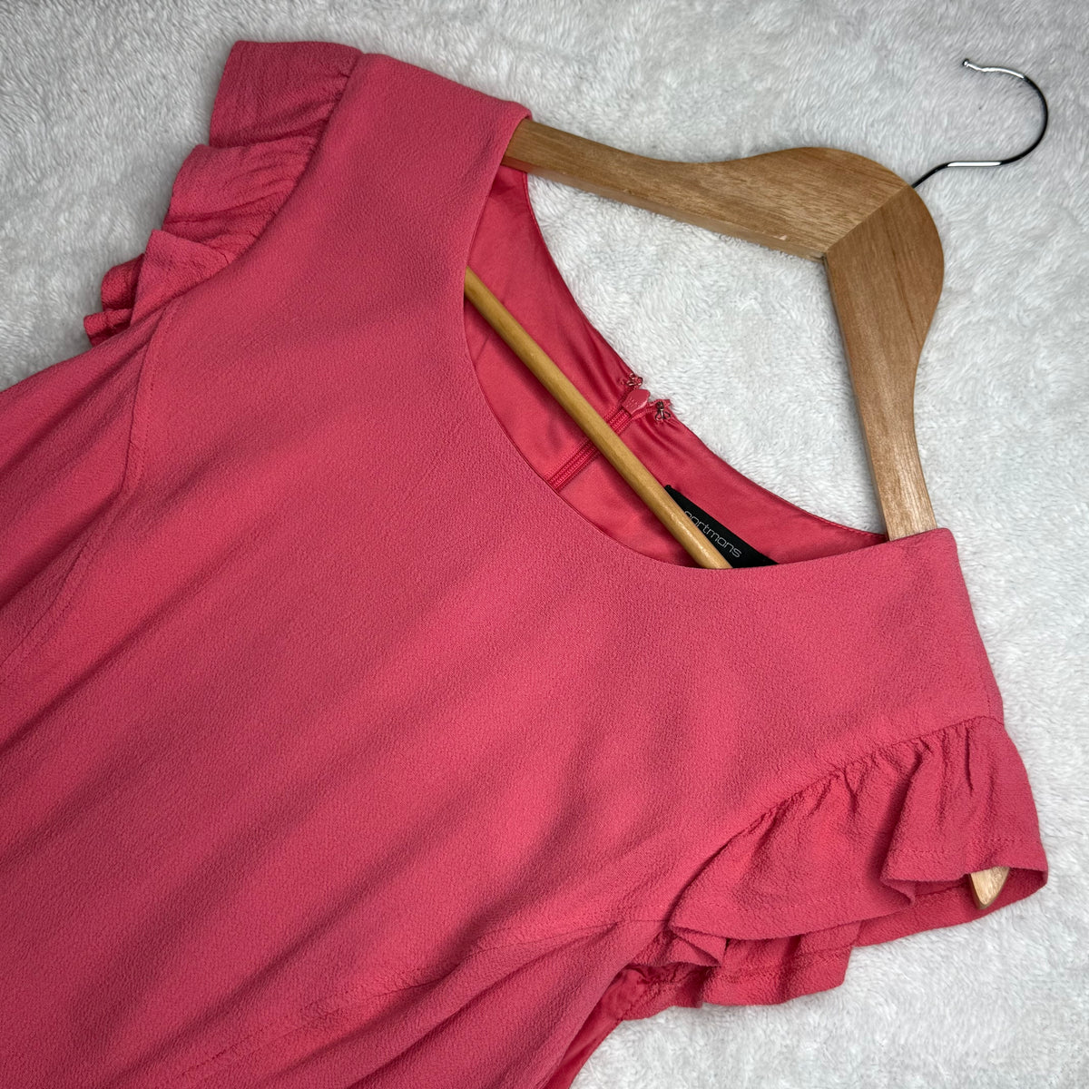 Portmans Pink Peplum Dress with Ruffle Sleeves (Medium)