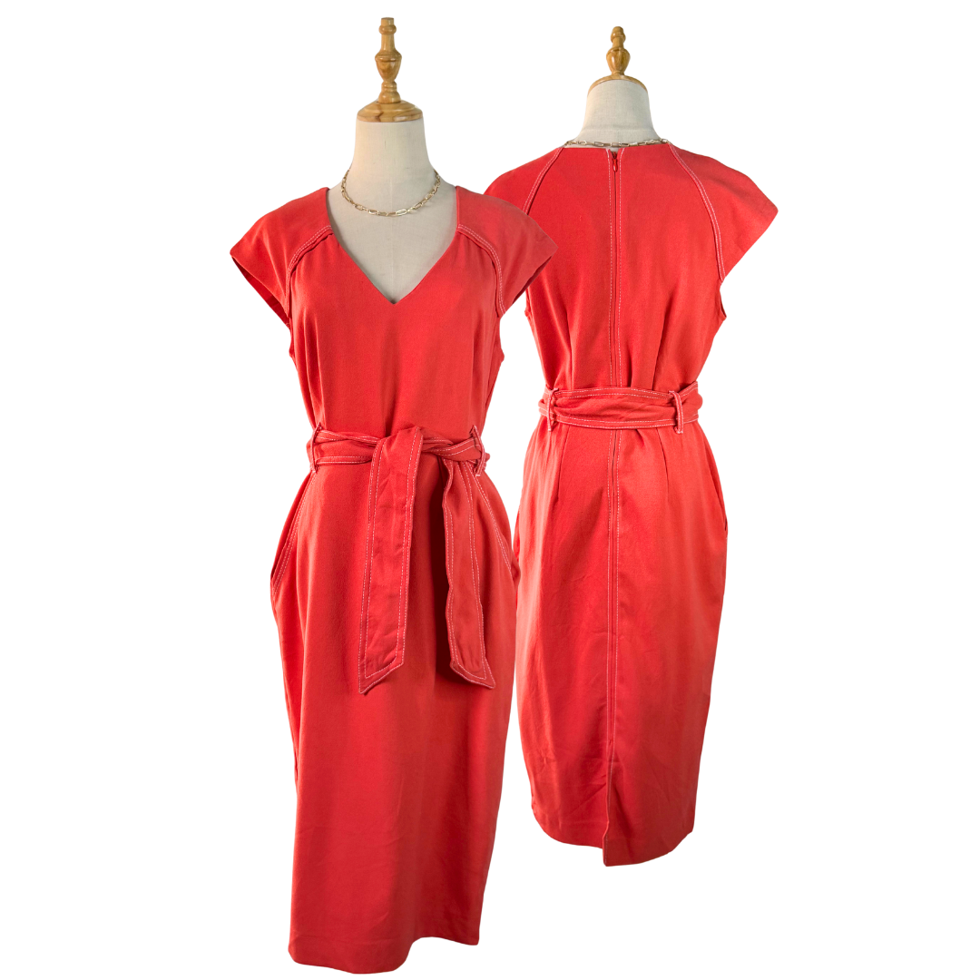 Chic Preloved NEXT TAILORING Coral Belted V-Neck Dress - UK 12
