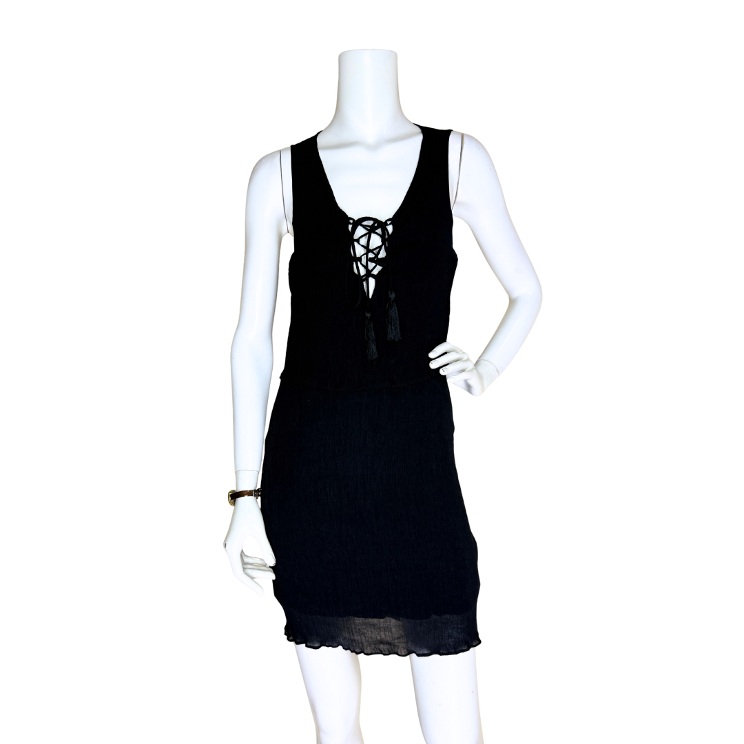Black Lace-Up Mini Dress