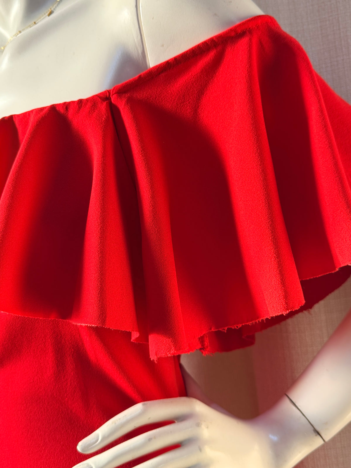Fiery Red Off-the-Shoulder Ruffle Bardot Bodycon Mini Dress - Fits Size S-M