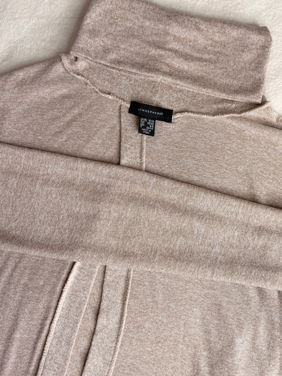 ATMOSPHERE Beige Marl Open-Back Turtleneck | UK 10