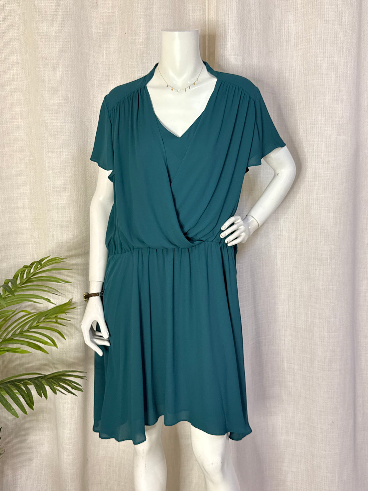 Zendra El Corte InglÃ©s Teal Green Draped Wrap-Front Chiffon Midi Dress - Size 50 (Plus Size)