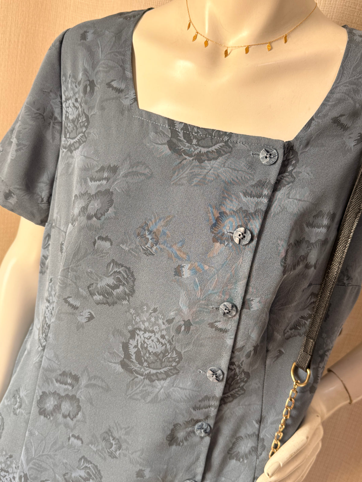Vintage Blue Floral Jacquard Midi Dress – Size XL | Elegant Occasion & Mother of the Bride Dress