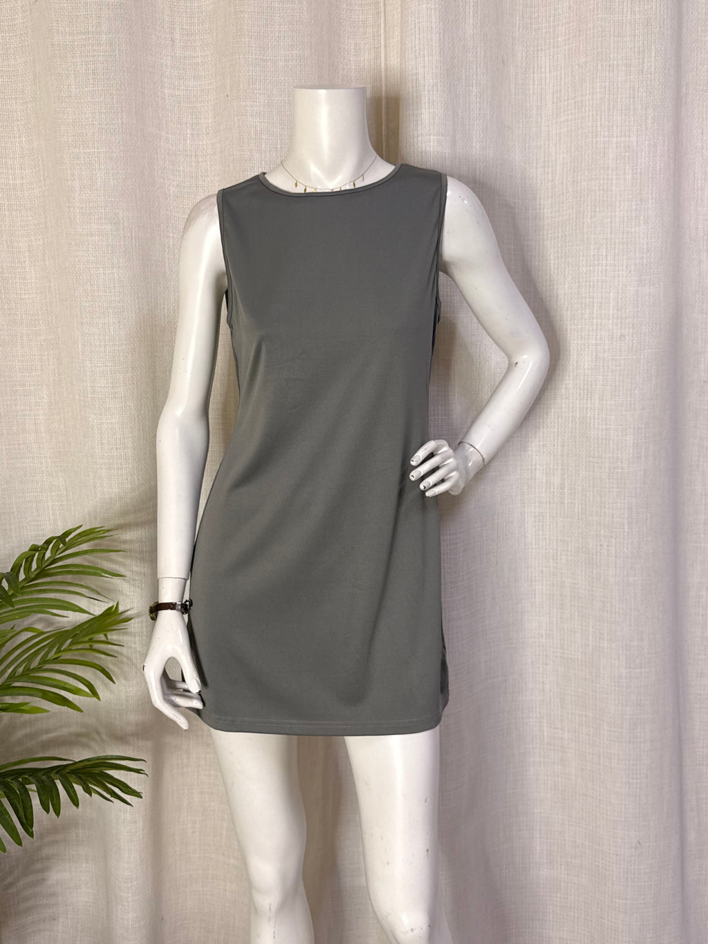 Charcoal Grey Sleeveless Crew Neck Shift Mini Dress - Fits Size S-M