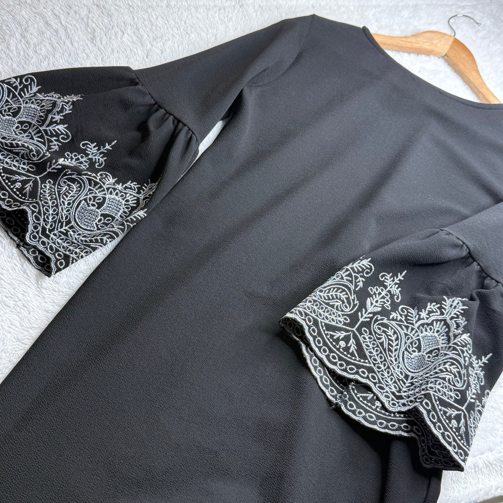 New Look Black Dress with Embroidered Bell Sleeves (Small)