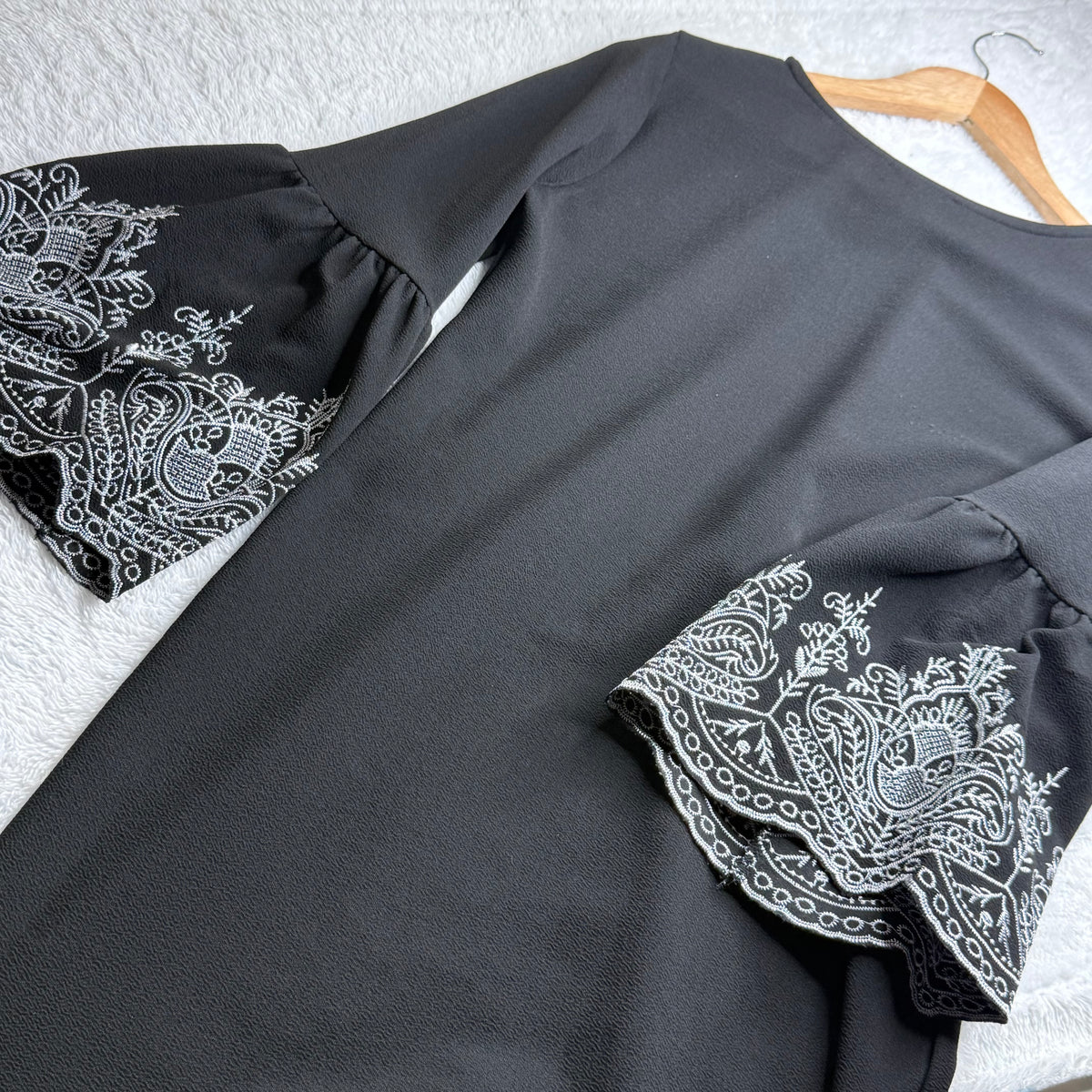 New Look Black Dress with Embroidered Bell Sleeves (Small)