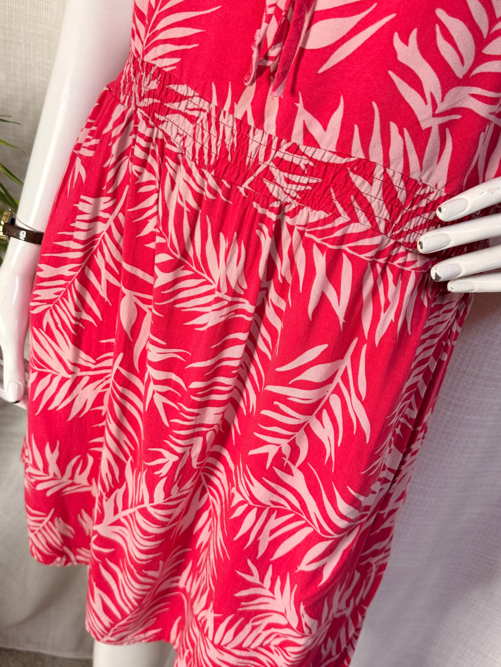 Women'secret Coral Pink Palm Print Strapless Bandeau Ruffle Mini Dress - Size L