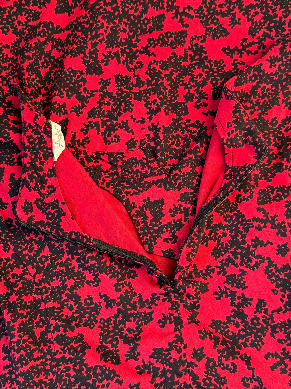 Adini Red & Black Abstract Print Sleeveless Dress | Size M
