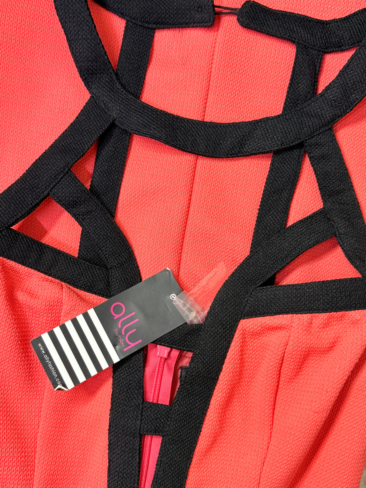Ally Fashion Coral & Black Contrast Paneling Cutout Bodycon Dress – Size XS / UK 6 | NWT