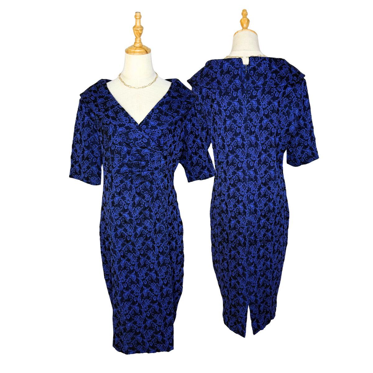 Anthea Crawford Navy Print Faux Wrap Dress | UK 18
