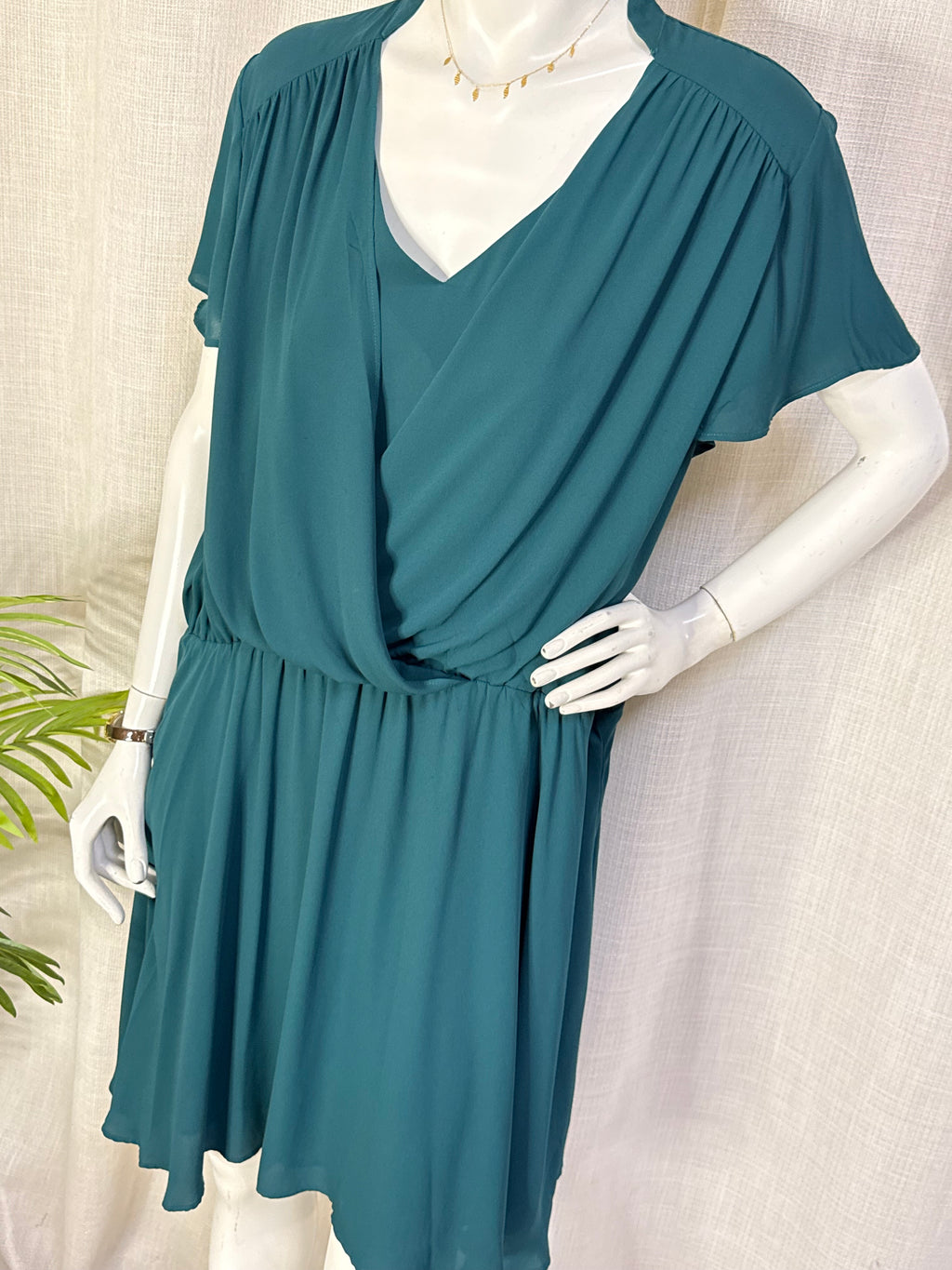 Zendra El Corte InglÃ©s Teal Green Draped Wrap-Front Chiffon Midi Dress - Size 50 (Plus Size)