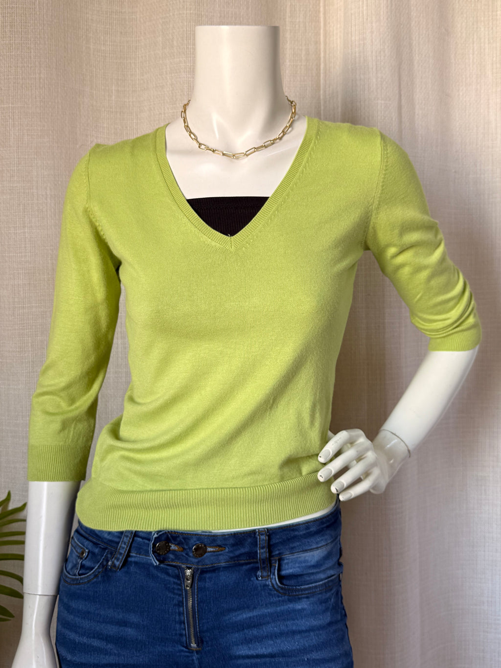 Marks & Spencer Chartreuse V-Neck Sweater | UK 10