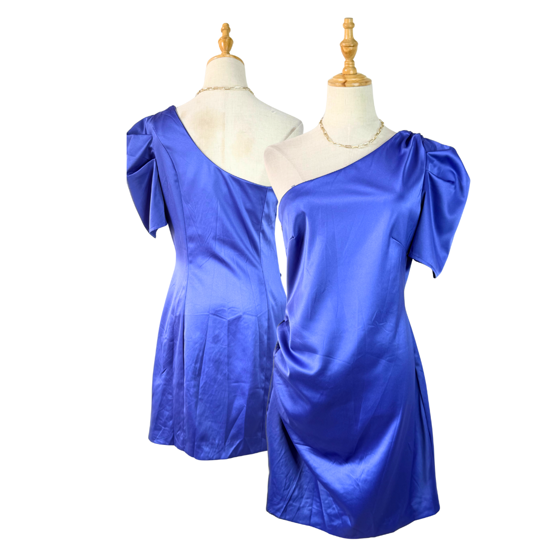 River Island Navy Satin One-Shoulder Mini Dress NWT - UK 14