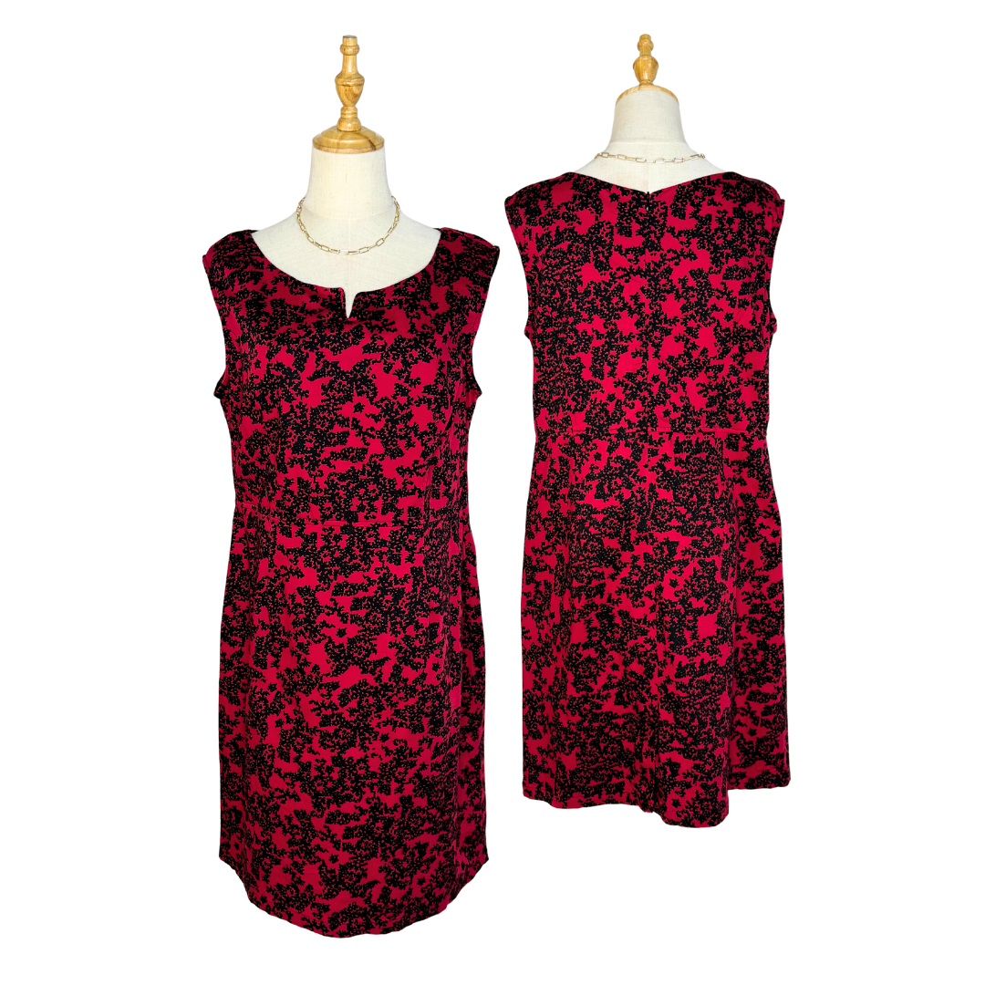 Adini Red & Black Abstract Print Sleeveless Dress | Size M