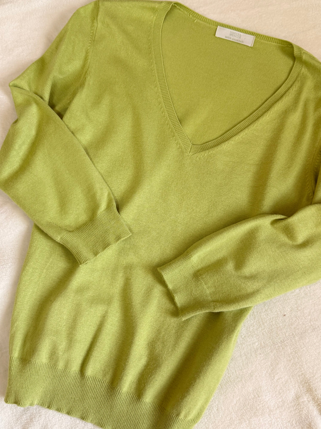 Marks & Spencer Chartreuse V-Neck Sweater | UK 10