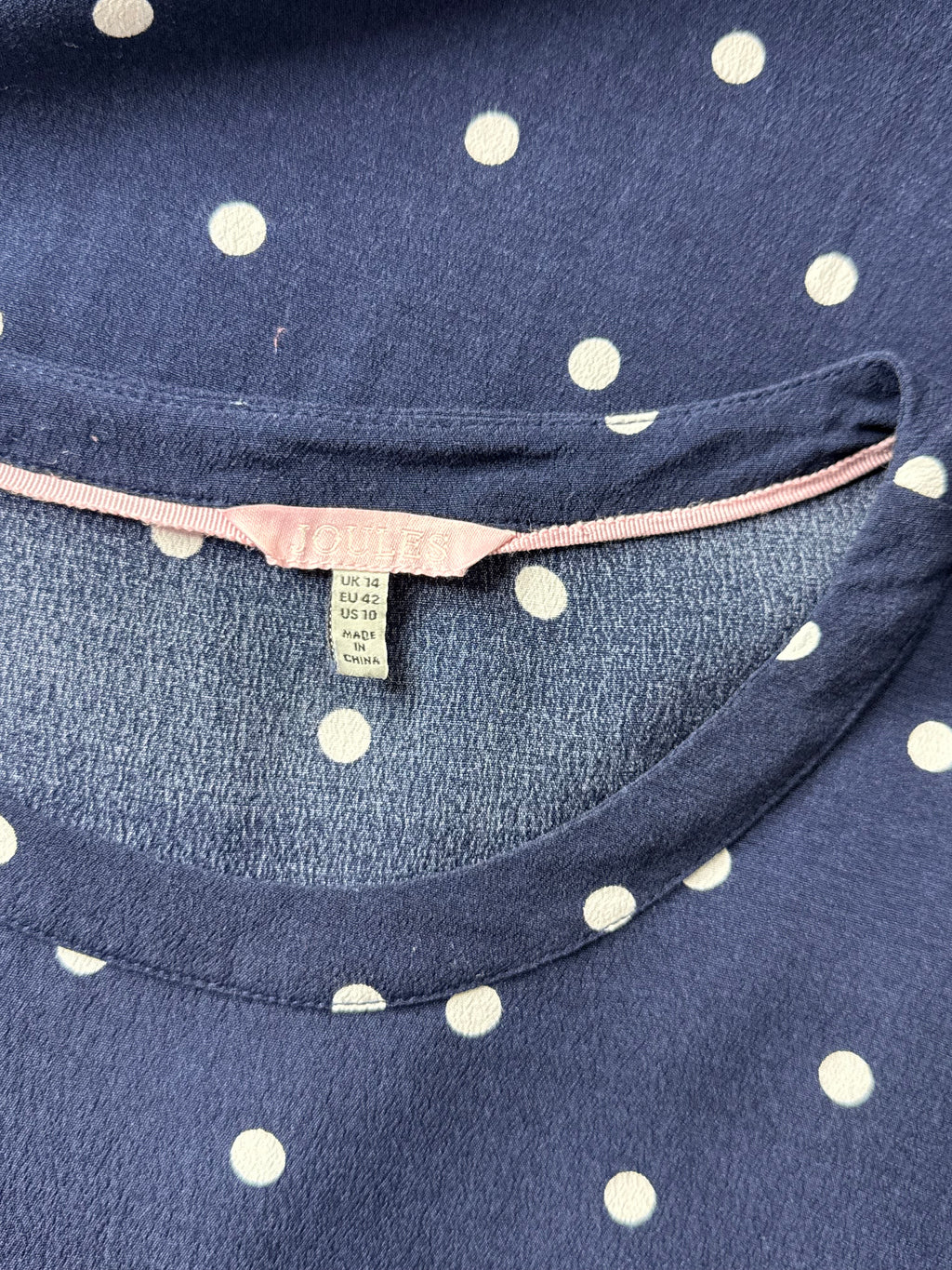 Joules Navy Polka Dot Short Sleeve Shift Dress -| Size UK 14 (EU 42 / US 10)