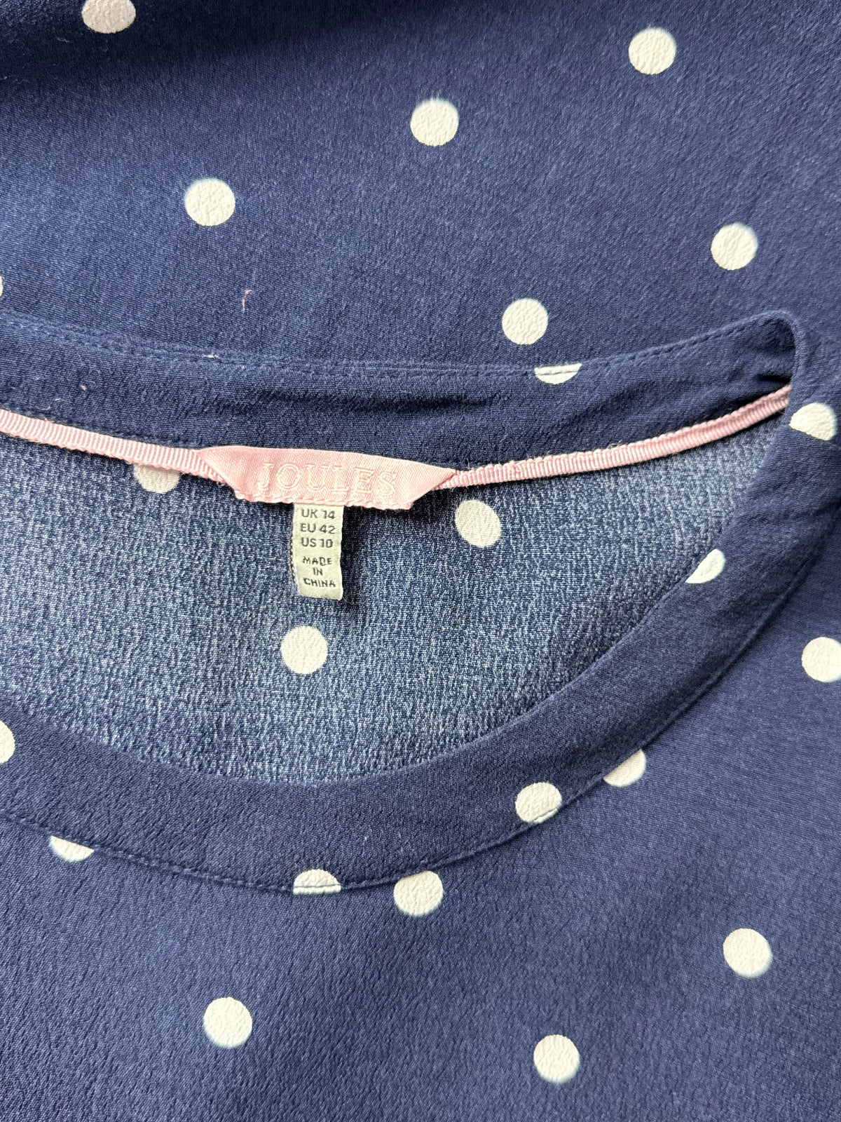 Joules Navy Polka Dot Short Sleeve Shift Dress -| Size UK 14 (EU 42 / US 10)