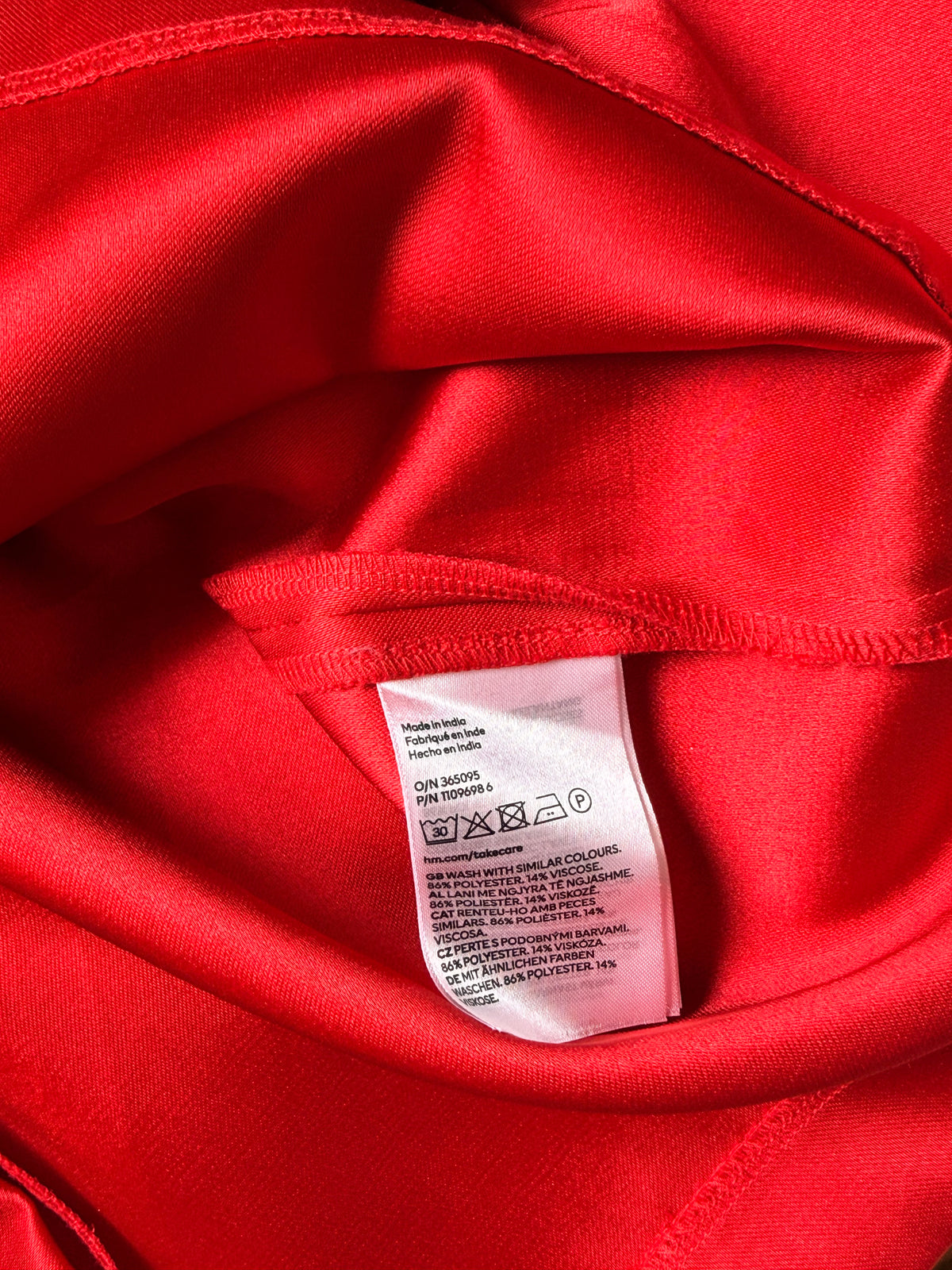 H&M Red Satin Mini Shift Dress | Long Bell Sleeve Evening Dress | Size XS