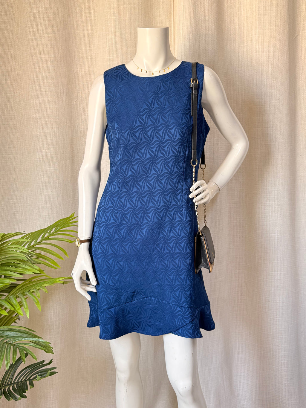 Royal Blue Textured Sleeveless Mini Dress | Large