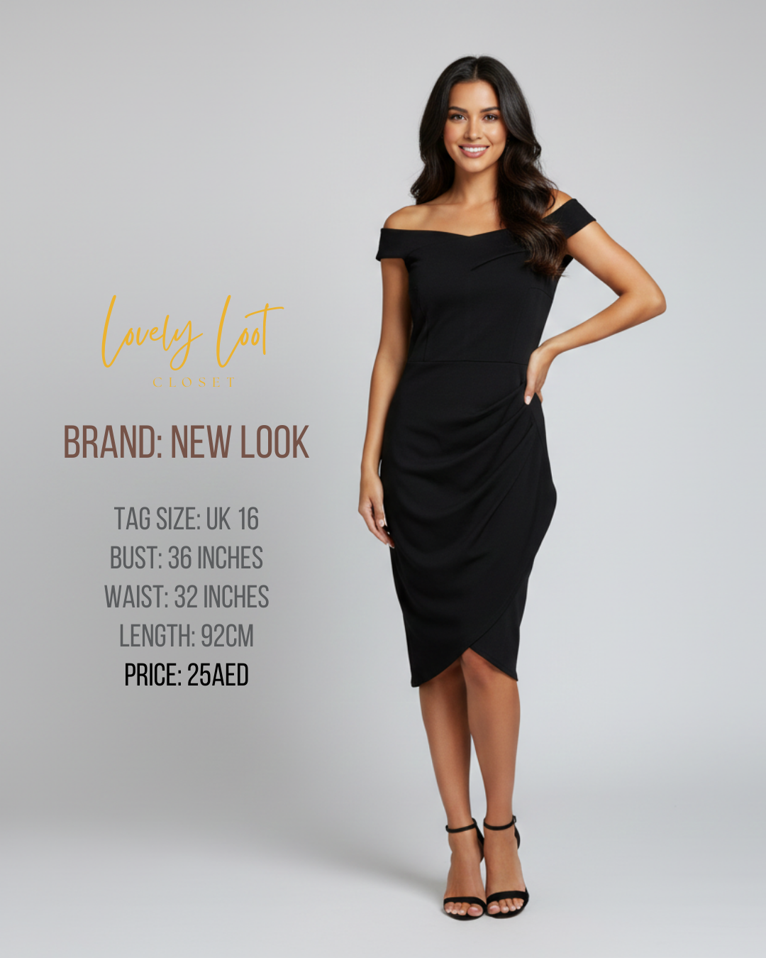 🖤 Elegant Preloved Find: The New Look Bardot Dress (UK 16)