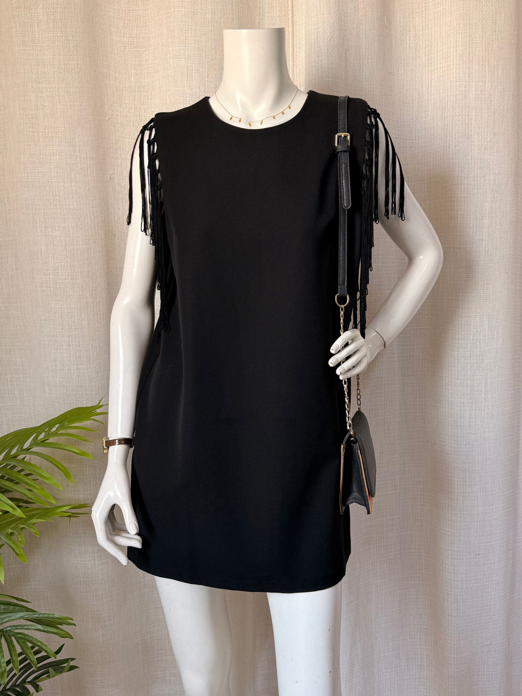 Forever 21 Black Shift Dress with Fringe Sleeves (Medium)