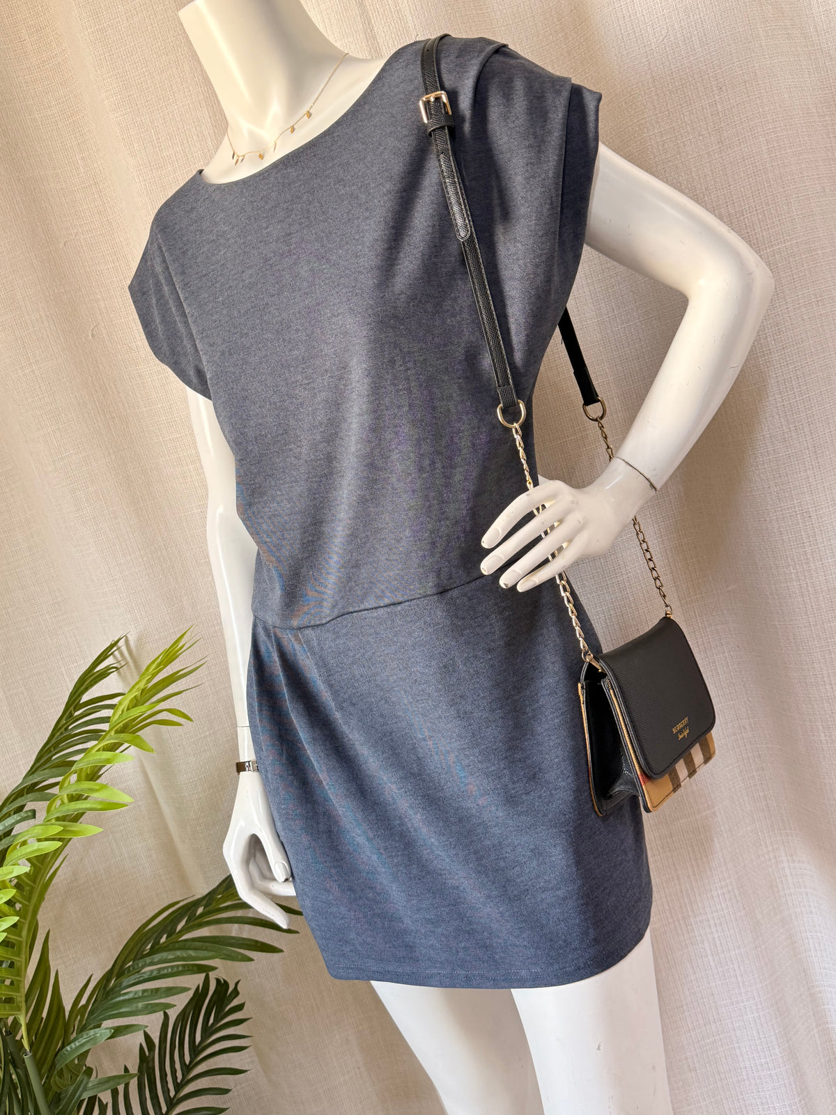 Loop Grey Ruched Side Mini Shift Dress | Large