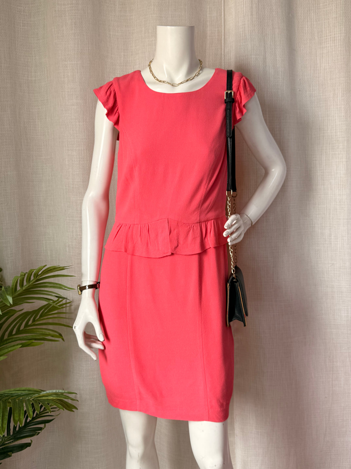 Portmans Pink Peplum Dress with Ruffle Sleeves (Medium)