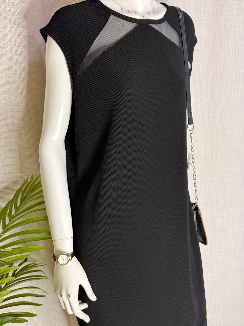 CASTALUNA Sheer Mesh Panel Black Shift Dress - Plus Size Curve (Size XL / XXL)