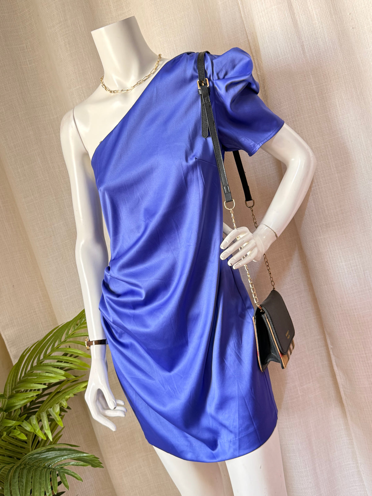 River Island Navy Satin One-Shoulder Mini Dress NWT - UK 14