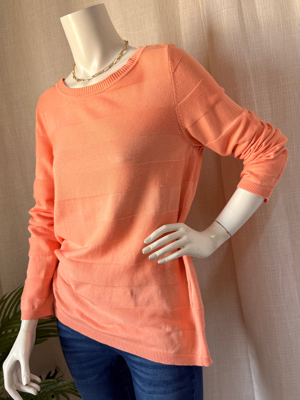 MONA Peach Textured Striped Sweater - UK 18