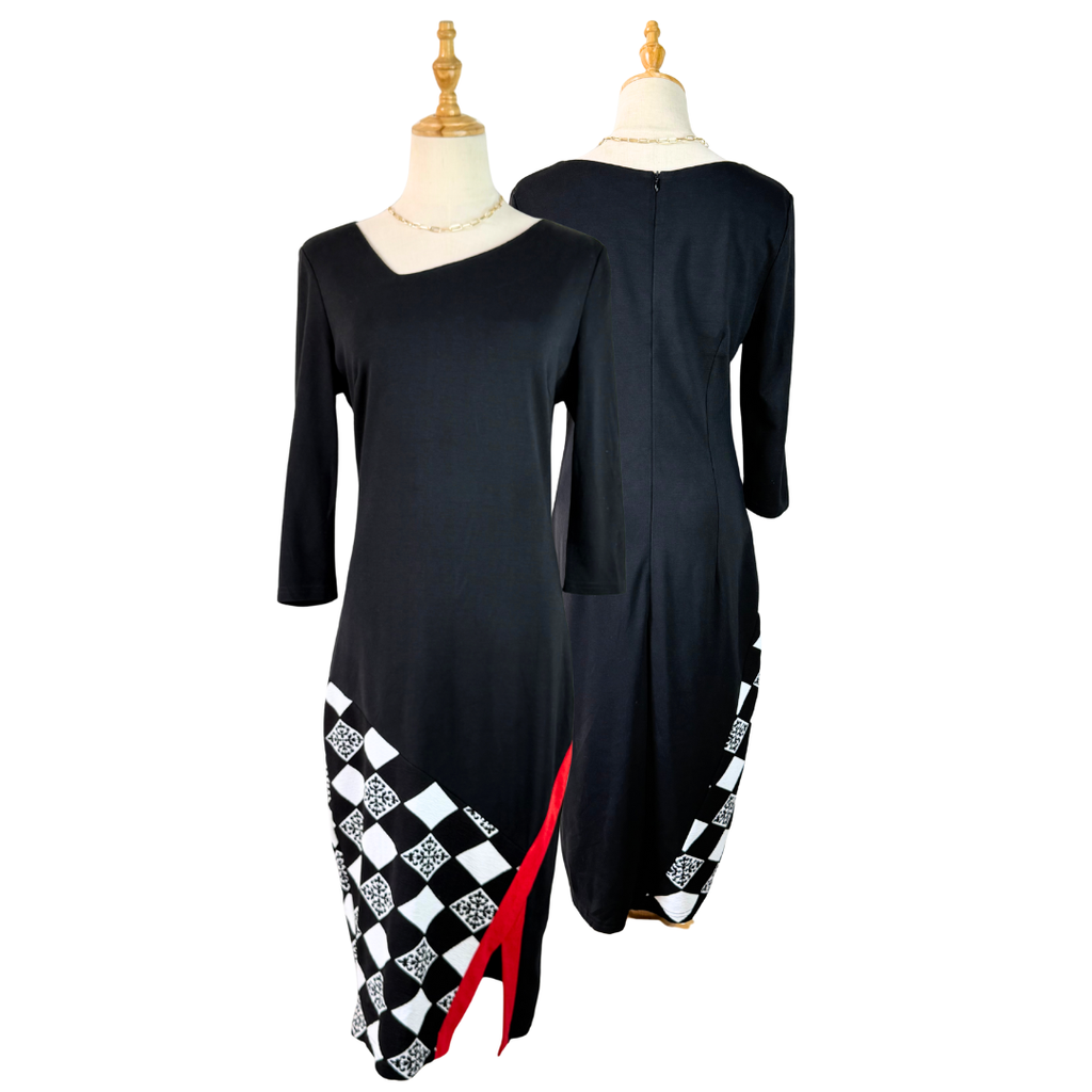 HOME YEE Black & White Abstract Midi Dress (20 AED) - Preloved UK 12