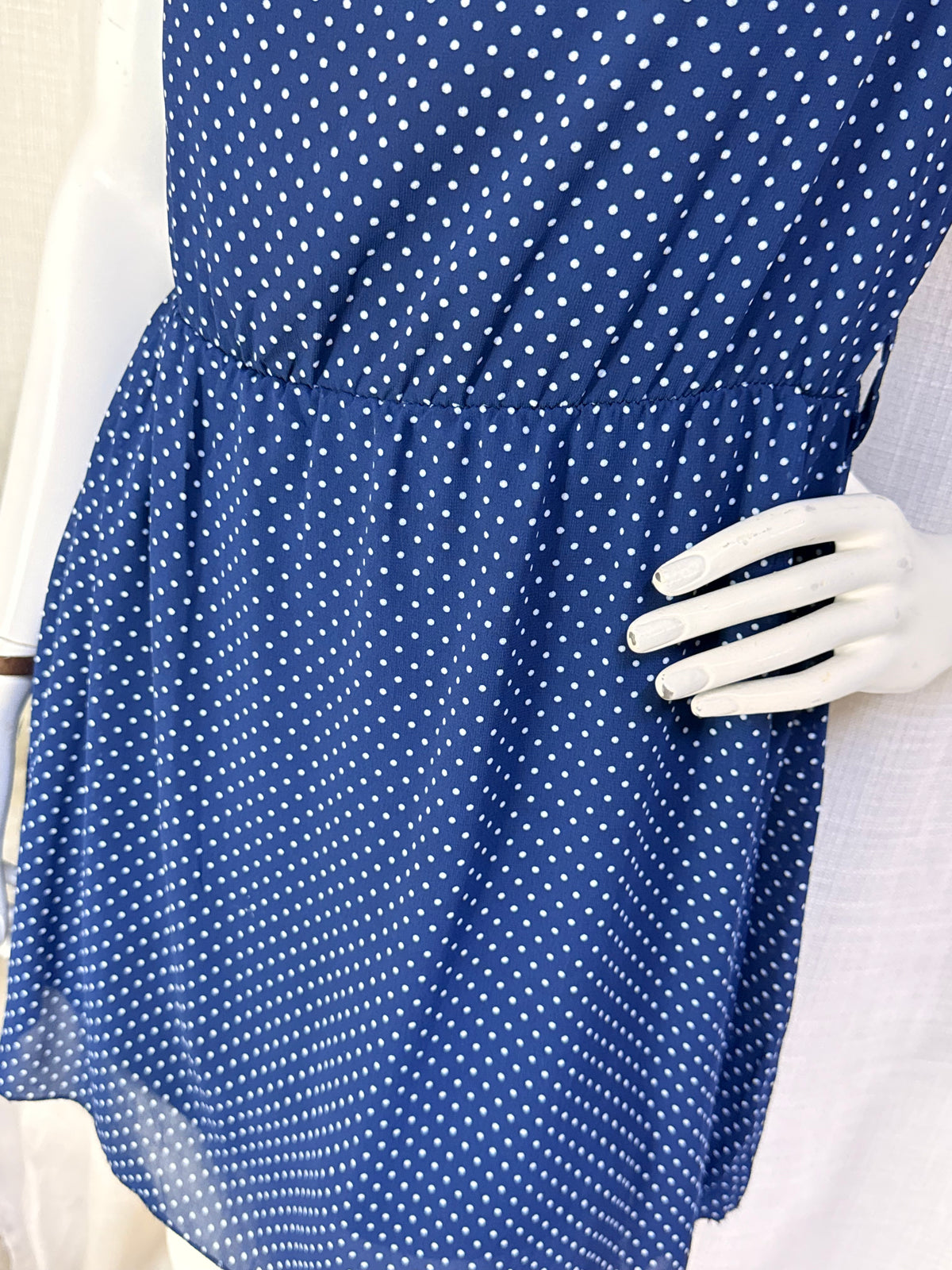 Shana Navy Blue Polka Dot Sleeveless Mini Dress - Size M