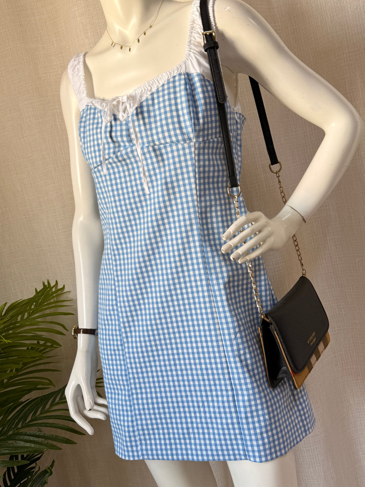 Zara Blue Gingham Picnic Mini Dress | Large