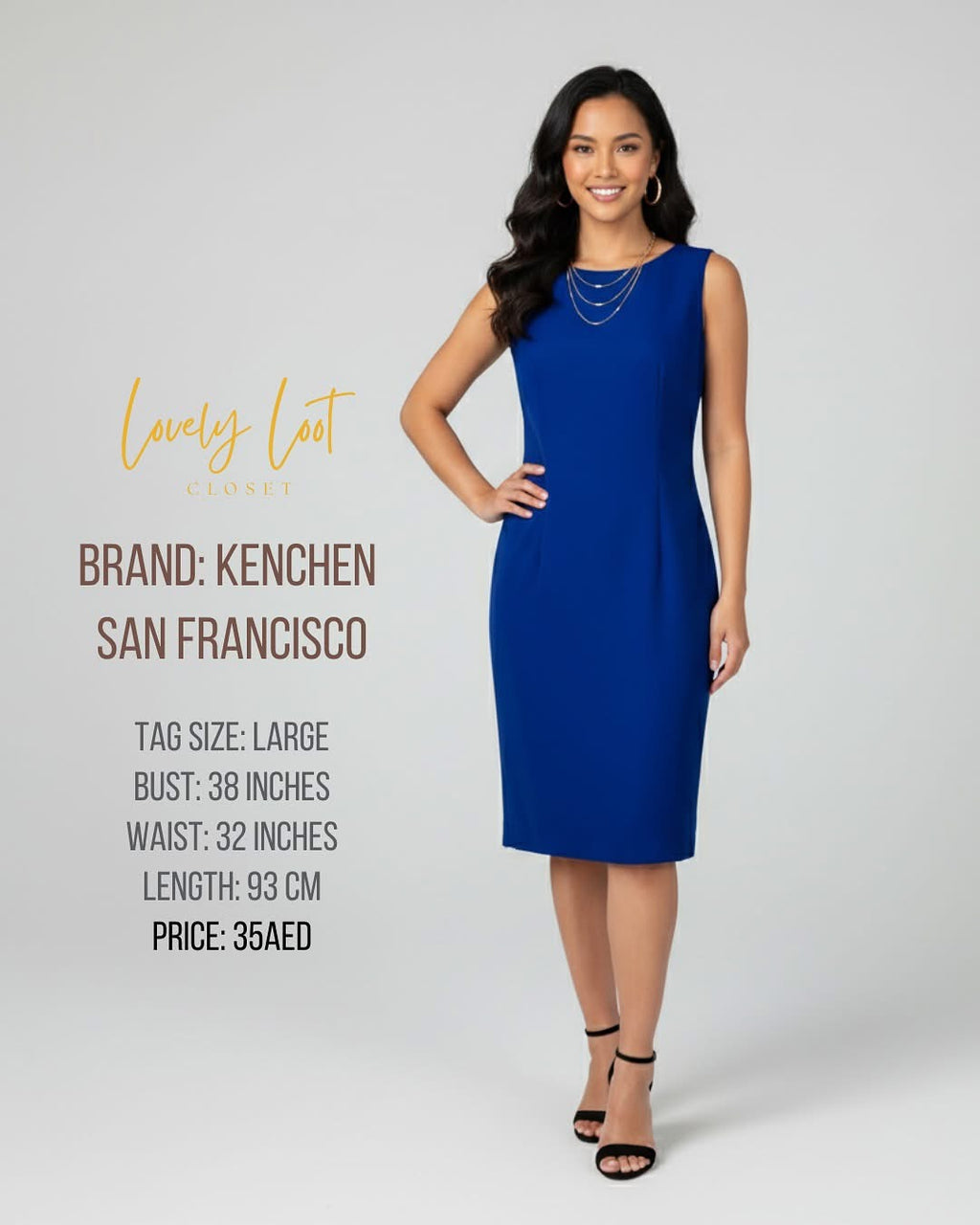 Kenchen San Francisco Royal Blue Sleeveless Sheath Dress | Size L