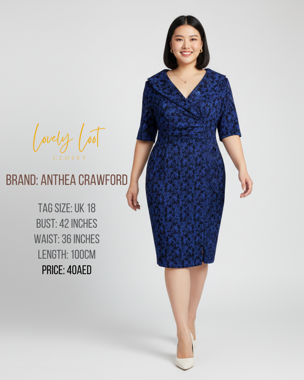 Anthea Crawford Navy Print Faux Wrap Dress | UK 18