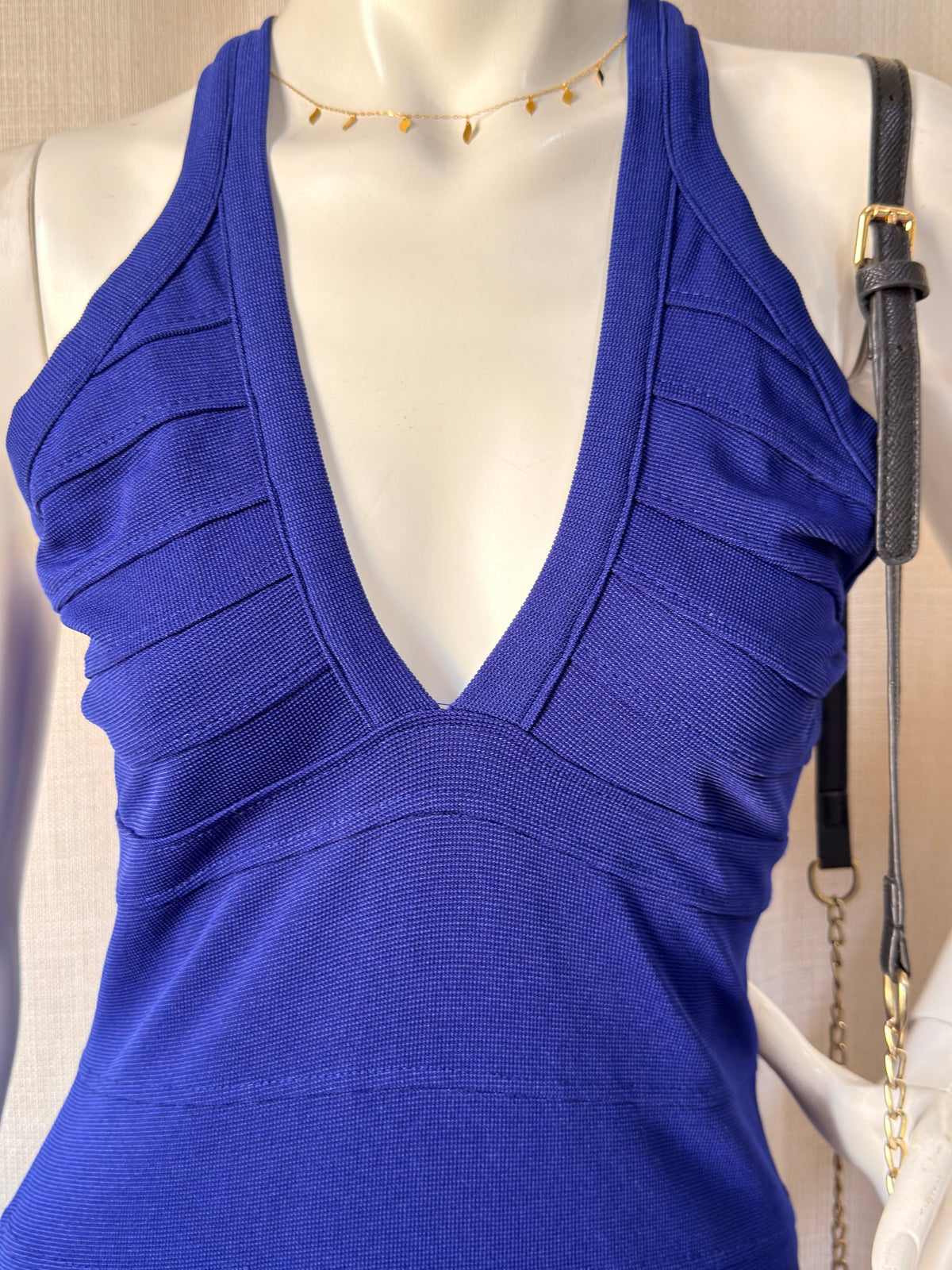 Miusol Royal Blue Bandage Bodycon Dress - Size L - Halter Neck Evening Wear