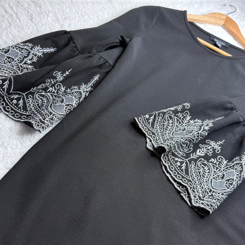 New Look Black Dress with Embroidered Bell Sleeves (Small)