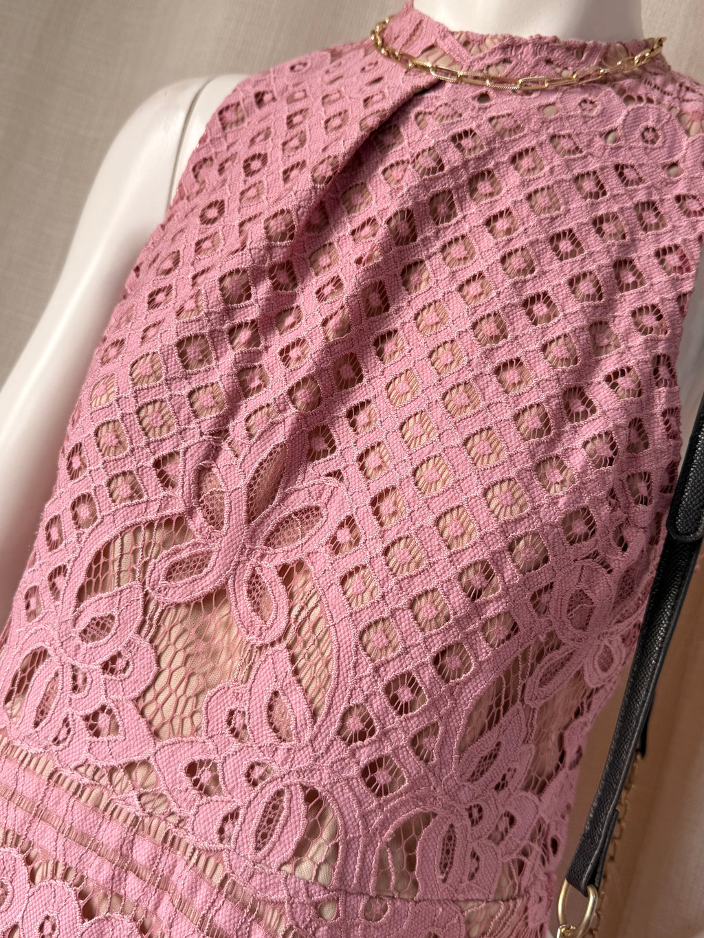 Love Fire Pink Crochet Lace High Neck Skater Dress | Large