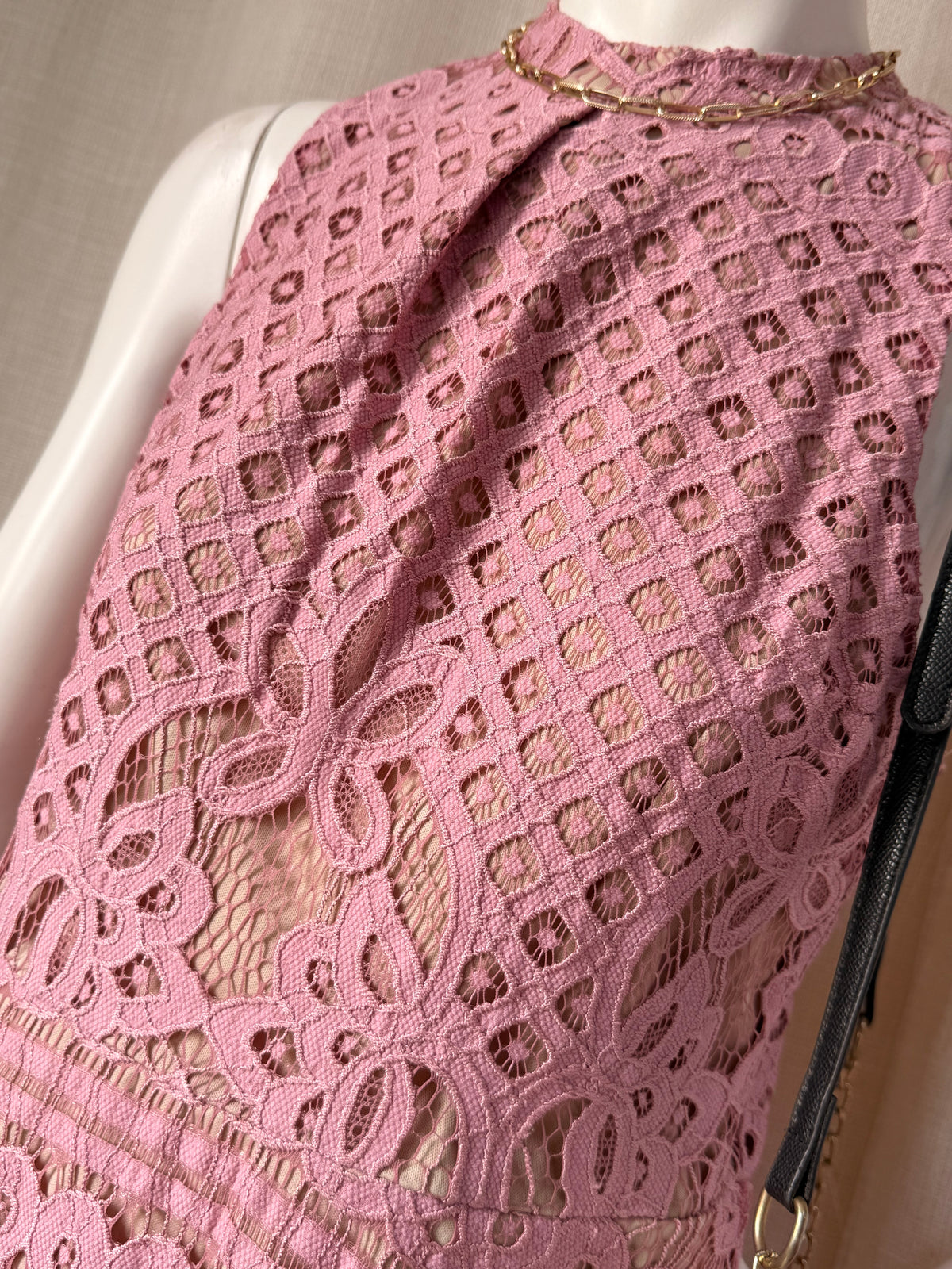 Love Fire Pink Crochet Lace High Neck Skater Dress | Large
