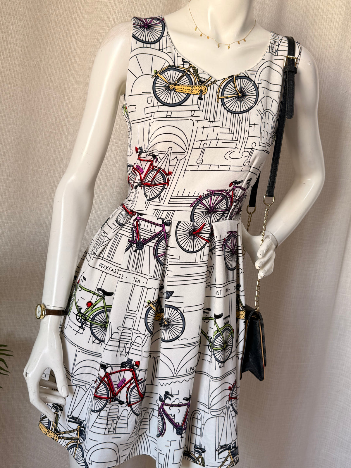 Newly Collection Vintage-Style Bicycle Print Fit & Flare Mini Dress | Small