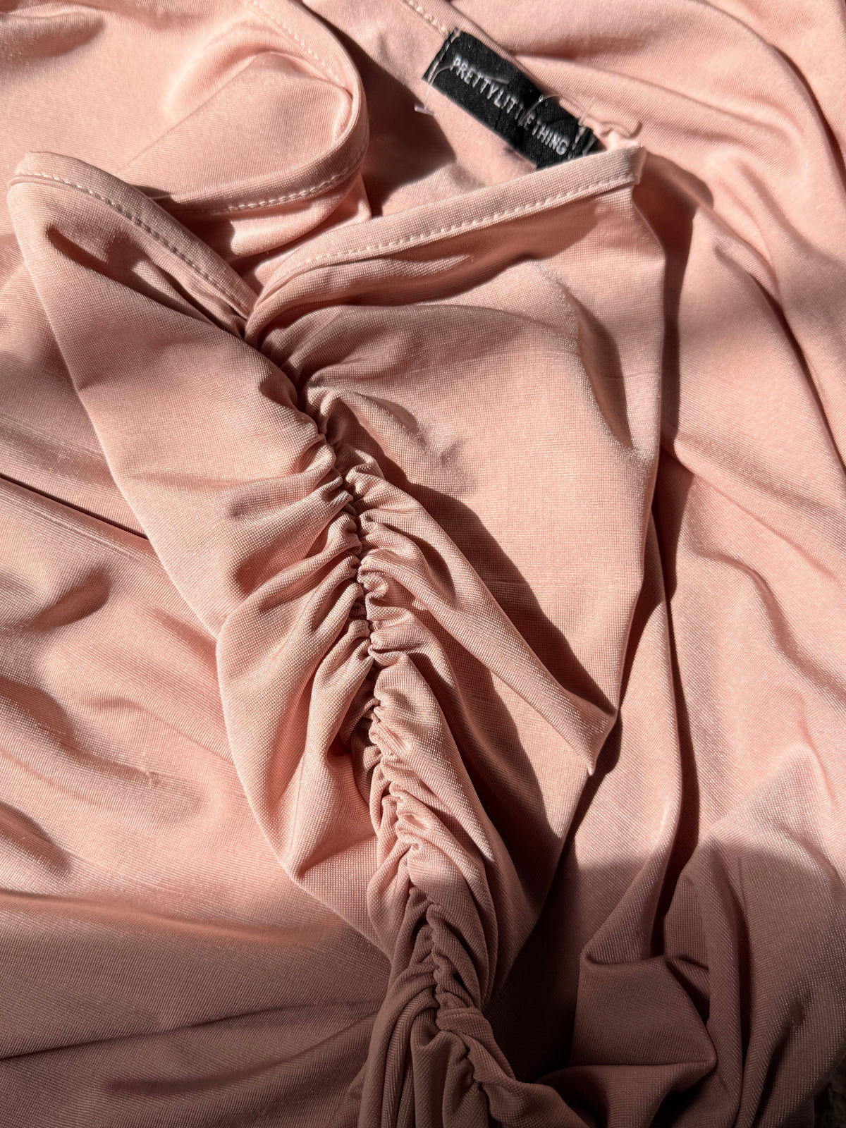 PrettyLittleThing Dusty Pink One Shoulder Ruched Maxi Dress - Size 12 - Bodycon Gown