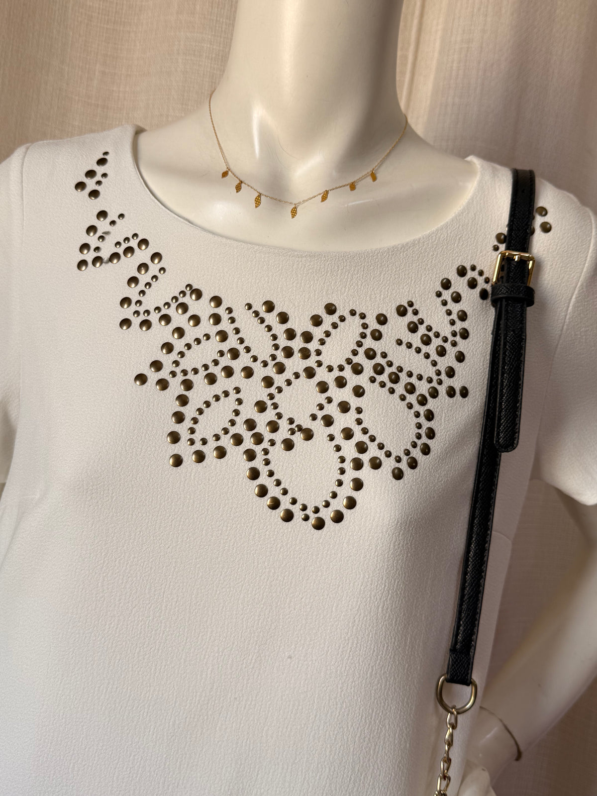 White Studded Crepe Shift Dress (Size L / XL)