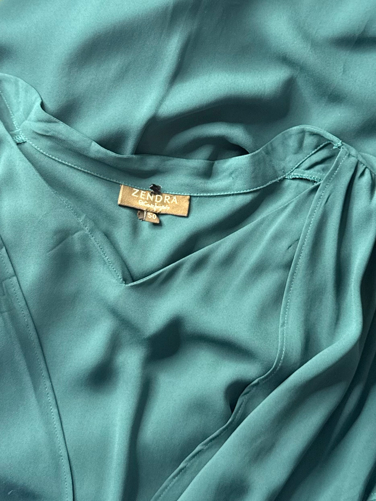 Zendra El Corte InglÃ©s Teal Green Draped Wrap-Front Chiffon Midi Dress - Size 50 (Plus Size)