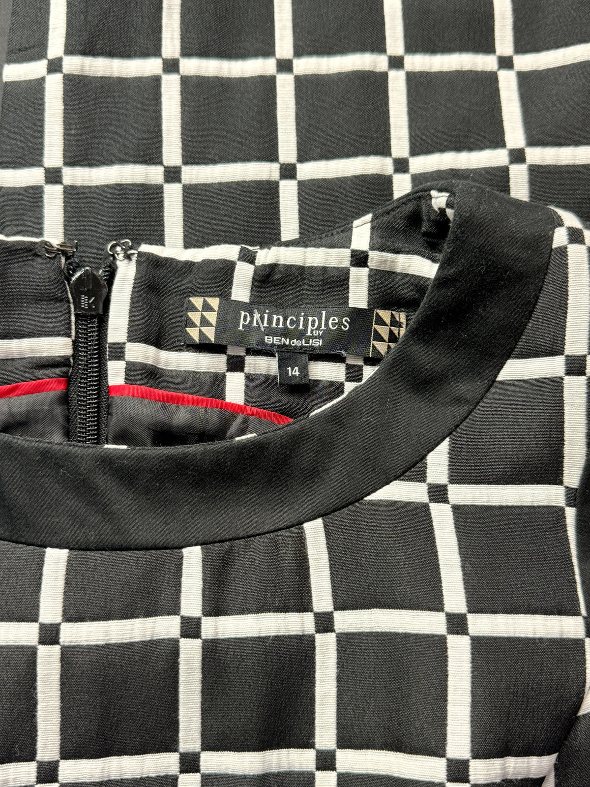 Principles by Ben de Lisi Black & White Grid Check Midi Dress - Size UK 14 Large